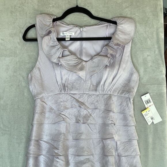 London Times Dress Womens 10 Purple Lilac Shimmer Ruffles Cocktail 90's NWT - Picture 9 of 14